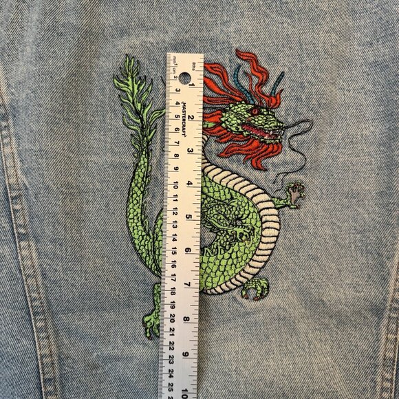 Levis 80’s Vintage 75504-0212 Denim Trucker Jacket Size Large Dragon Embroidery - Picture 6 of 14